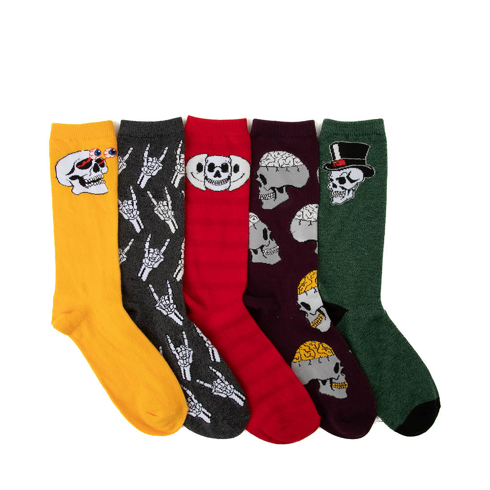 Mens Skully Glow Crew Socks 5 Pack - Multicolor