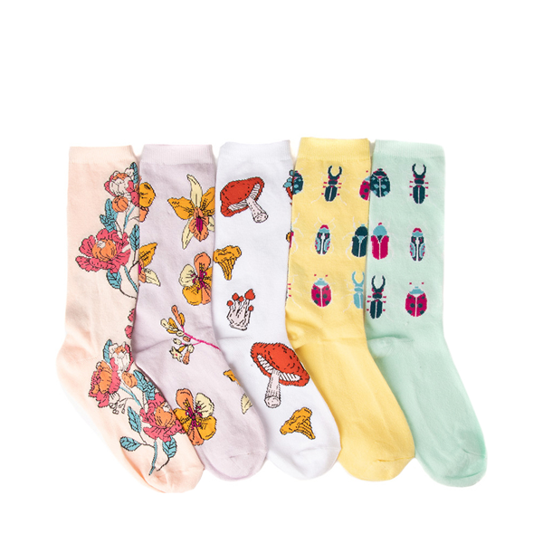 Main view of Womens Floral Insects Glow Crew Socks 5 Pack - Multicolor