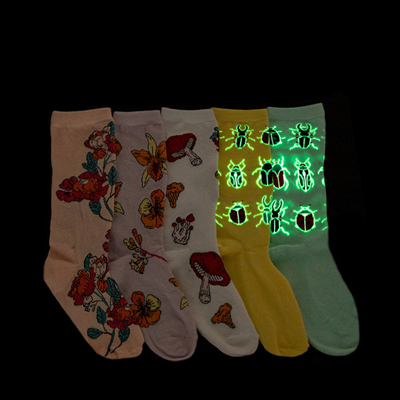 Alternate view of Womens Floral Insects Glow Crew Socks 5 Pack - Multicolor
