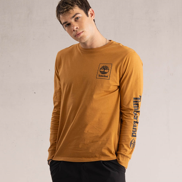 Main view of Mens Timberland Stacked Logo Long Sleeve Tee - Wheat