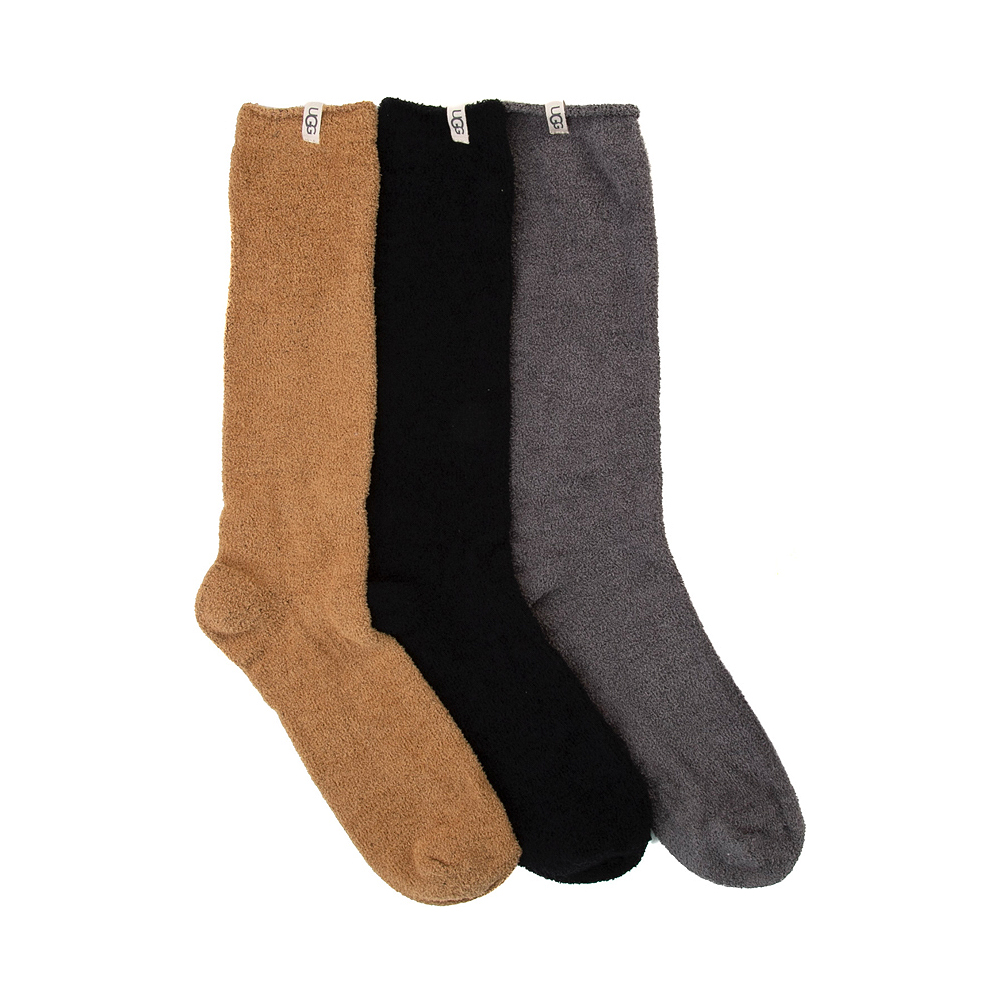 Mens UGG® Cadwell Cozy Crew Socks 3 Pack - Gray / Tan / Black
