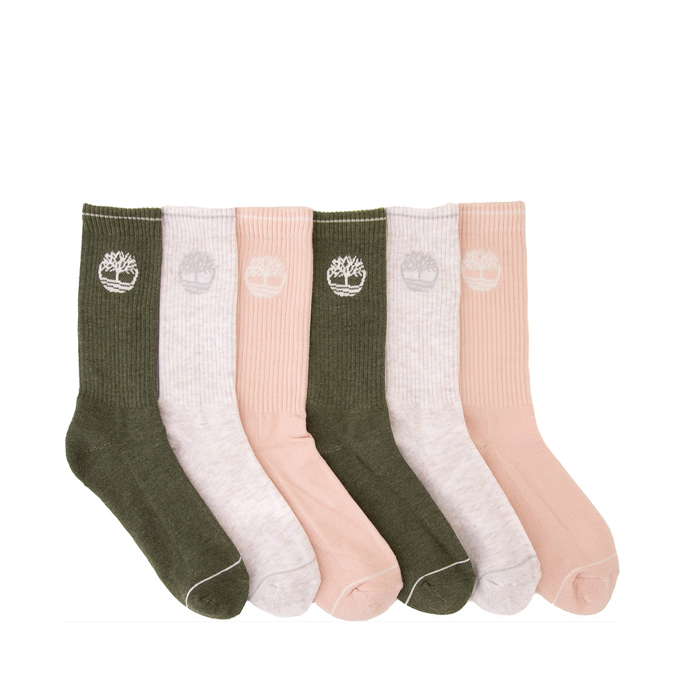 Womens Timberland Crew Socks 6 Pack - Pink / Olive / Cream