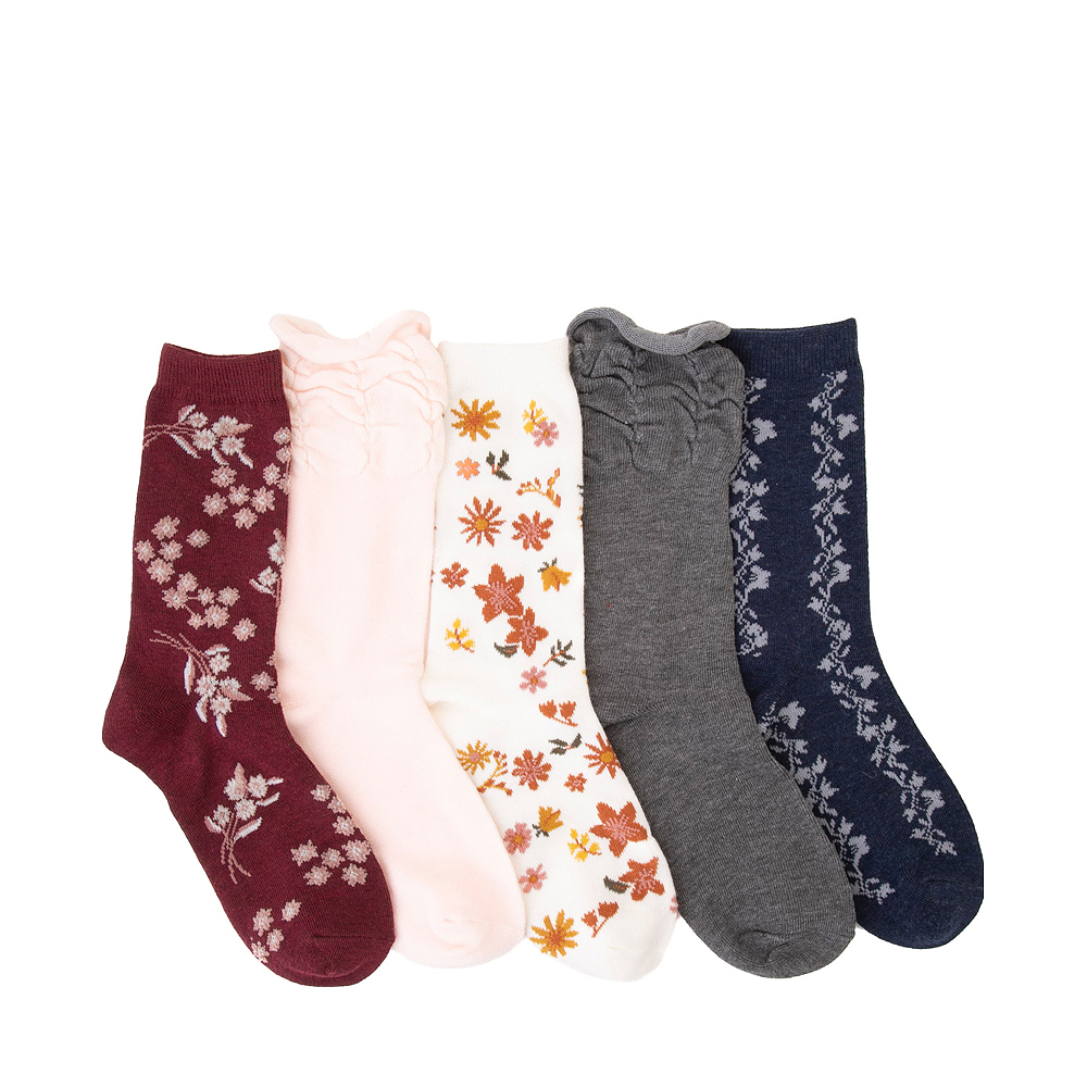 Floral Ruffle Crew Socks 5 Pack - Big Kid - Multicolor