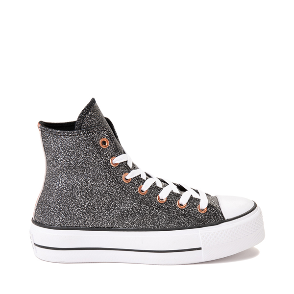Main view of Womens Converse Chuck Taylor All Star Hi Lift Forest Glam Glitter Sneaker - Black / Copper / White