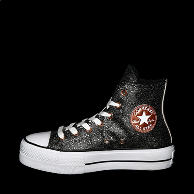 Alternate view of Womens Converse Chuck Taylor All Star Hi Lift Forest Glam Glitter Sneaker - Black / Copper / White