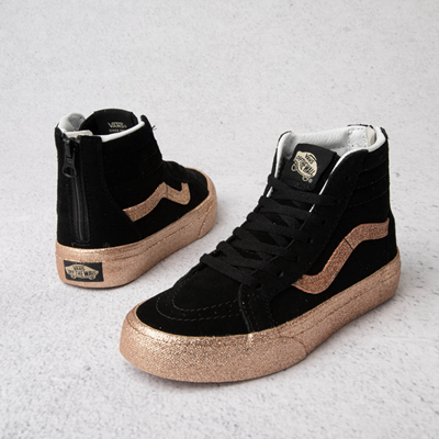 Alternate view of Vans Sk8-Hi Zip Glitter Skate Shoe - Little Kid - Black / Gold