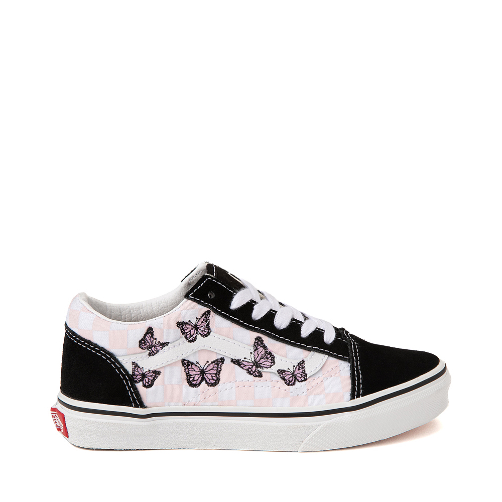 Vans Old Skool Checkerboard Skate Shoe - Little Kid - Black / White / Butterflies