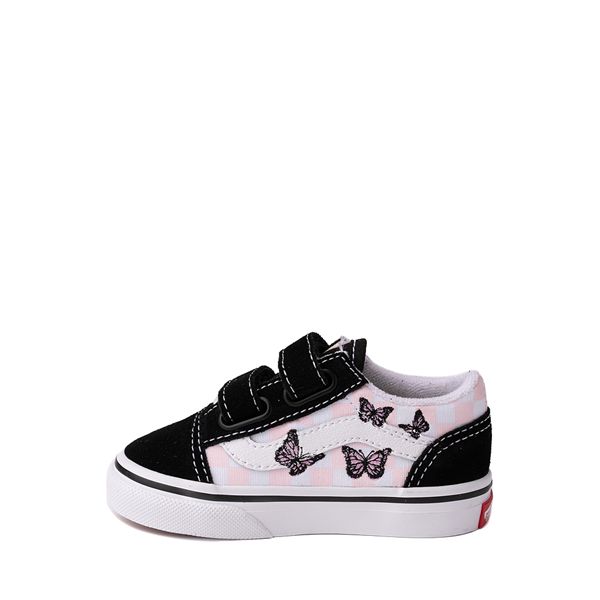 alternate view Vans Old Skool V Checkerboard Skate Shoe - Baby / Toddler - Black / White / ButterfliesALT1