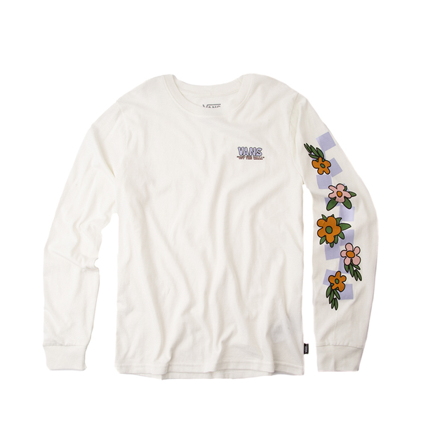 Main view of Vans Floral Check Long Sleeve BFF Tee - Little Kid / Big Kid - Marshmallow