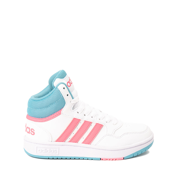 Main view of adidas Hoops Mid 3.0 Athletic Shoe - Little Kid / Big Kid - Cloud White / Pink / Blue