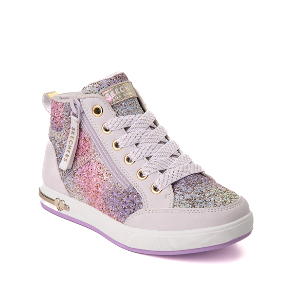 alternate view Skechers Shoutouts Glitter Steps Sneaker - Little Kid - Lavender / RainbowALT5