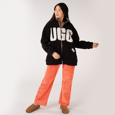Alternate view of Womens UGG&reg; Raquelle Sherpa Jacket - Black / Cream
