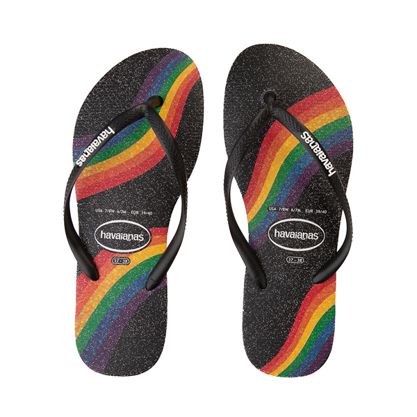 Main view of Womens Havaianas Slim Pride Sandal - Black / Rainbow