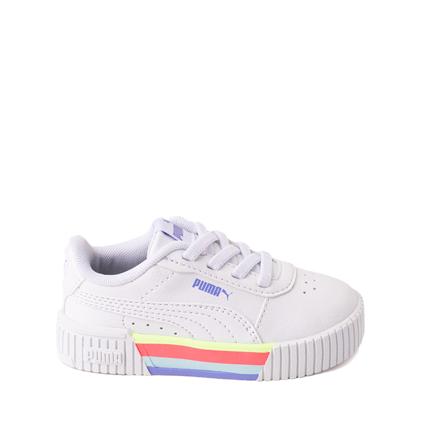 Main view of PUMA Carina Stripes Athletic Shoe - Baby / Toddler - White / Sunset Glow