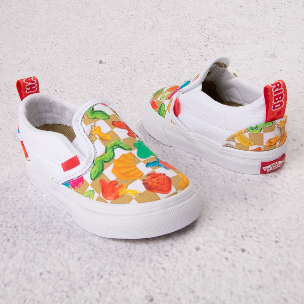 Vans x Haribo&trade; Slip-On Checkerboard Skate Shoe - Baby / Toddler - White / Multicolor
