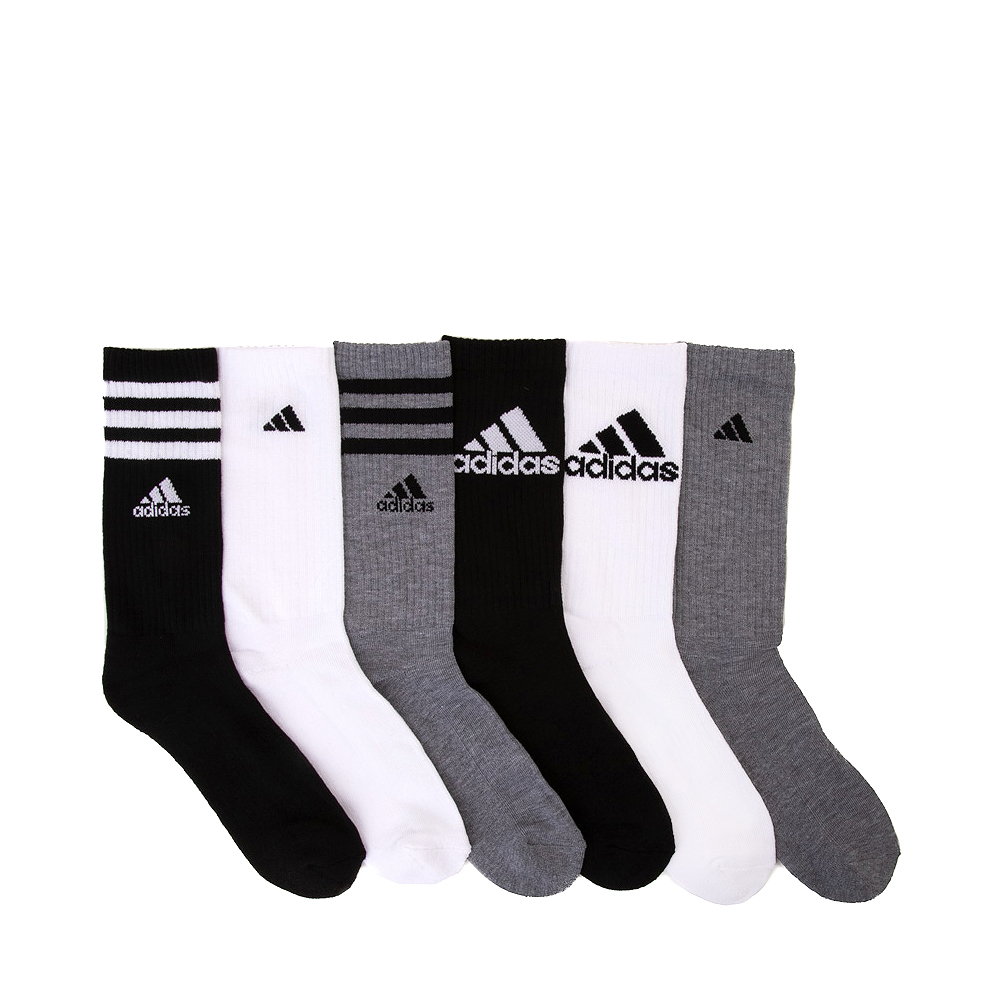 Mens adidas Athletic Cushioned Crew Socks 6 Pack - White / Black / Grey