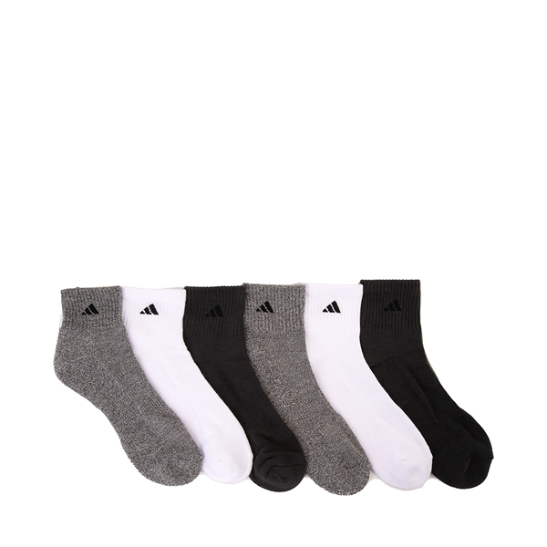 Main view of Mens adidas 3-Stripes Quarter Socks 6 Pack - Black / White / Gray