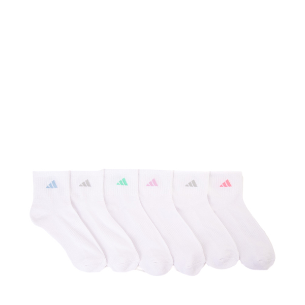 Main view of Womens adidas Quarter Socks 6 Pack - White
