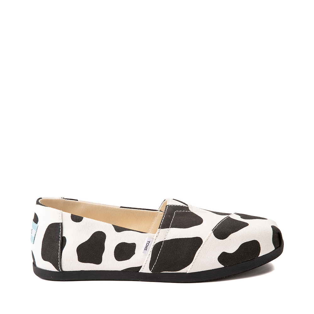 Womens TOMS Classic Slip On Casual Shoe - Black / White Cow Print