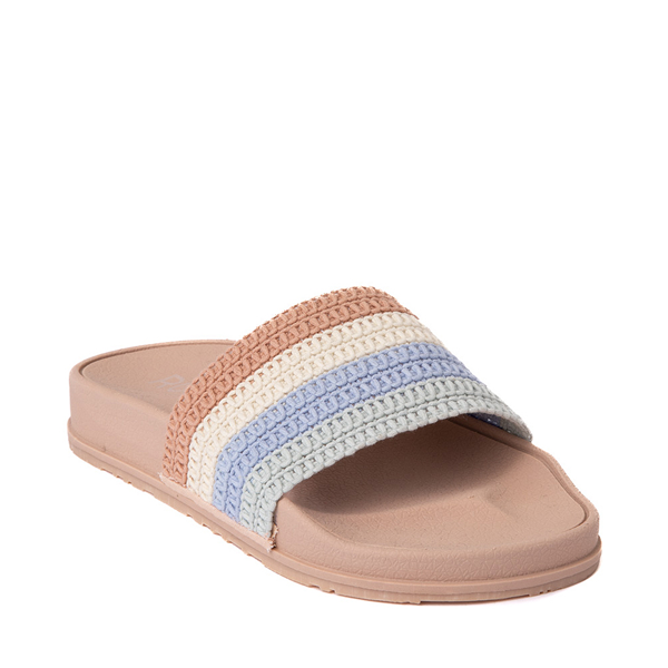 alternate view Womens Roxy Slippy Crochet Slide Sandal - Light Blue / BrownALT5
