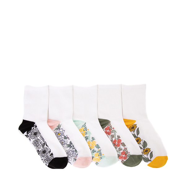 Main view of Womens Floral Ankle Socks 5 Pack - White / Multicolor