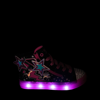 Alternate view of Skechers Twinkle Toes Shuffle Brights Electric Star Sneaker - Little Kid - Black / Pink