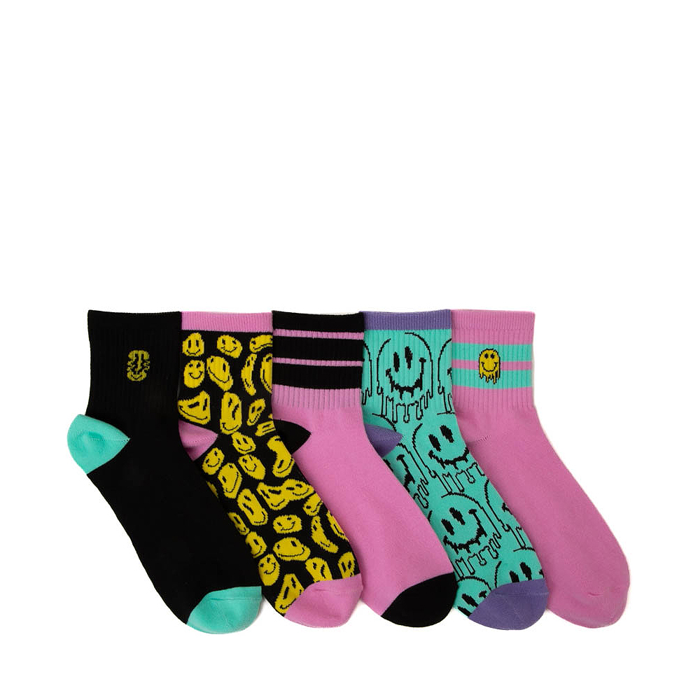 Mens Twisted Smiley Quarter Socks 5 Pack - Multicolor