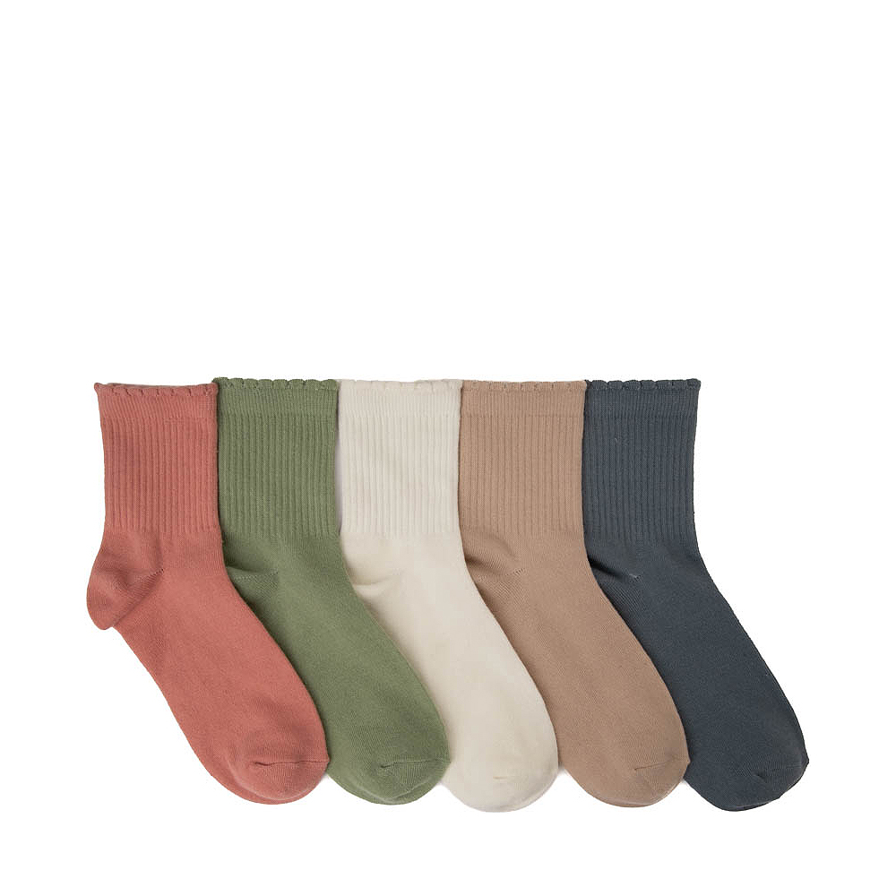 Womens Dusty Scallop Crew Socks 5 Pack - Multicolor