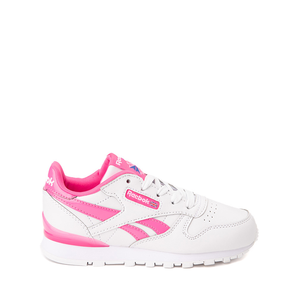 Main view of Reebok Classic Leather Step 'n' Flash Athletic Shoe - Little Kid - White / Atomic Pink