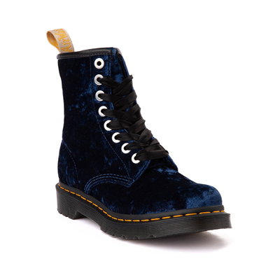 Vegan 1460 Women's Crushed Velvet Lace Up Boots in Deep Blue