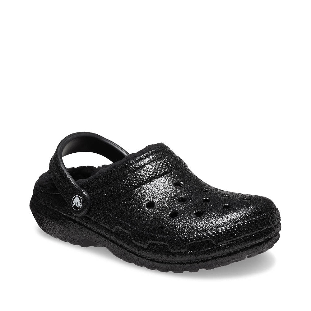 Black sparkly 2025 crocs with fur