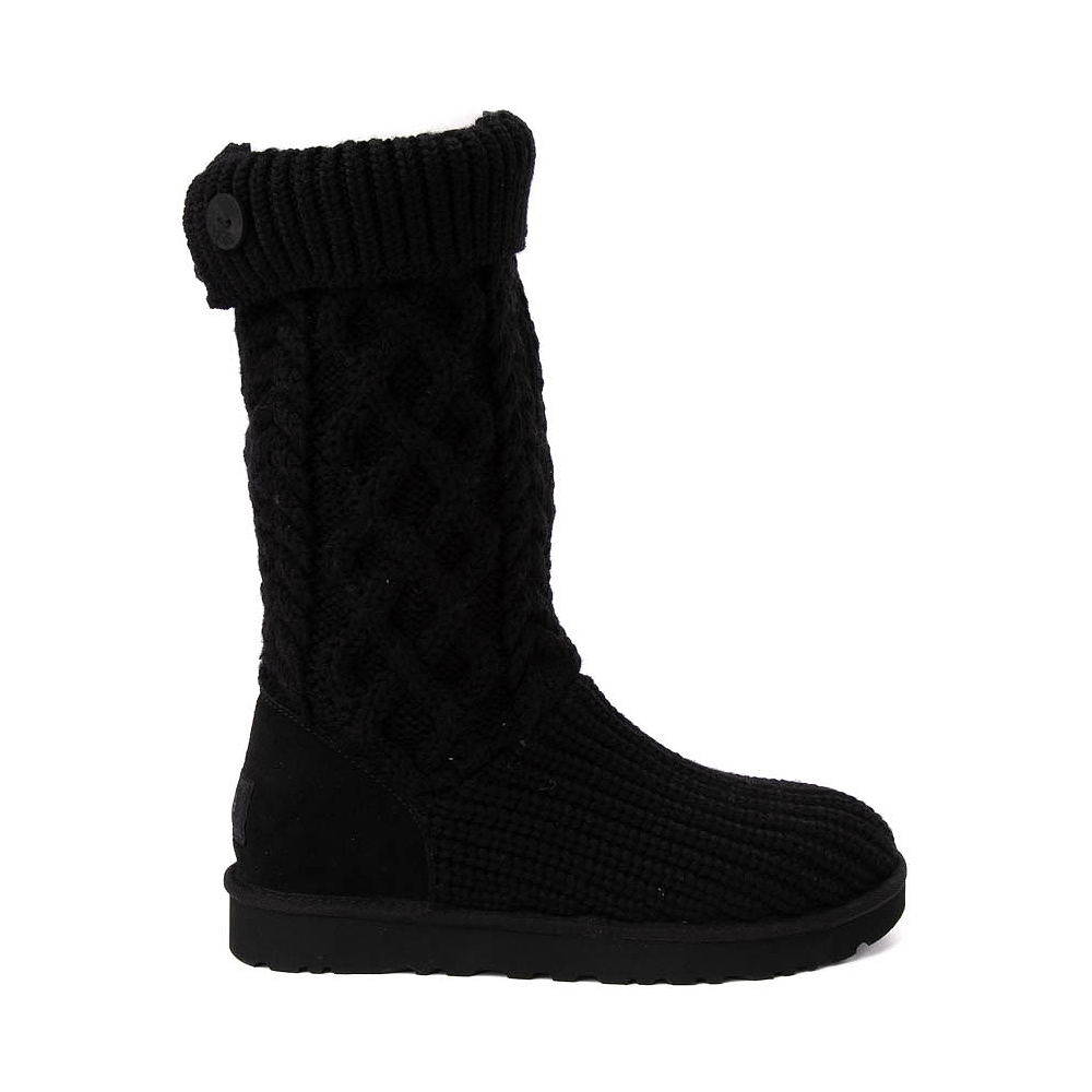 Womens UGG&reg; Classic Cardi Cabled Knit Boot - Black