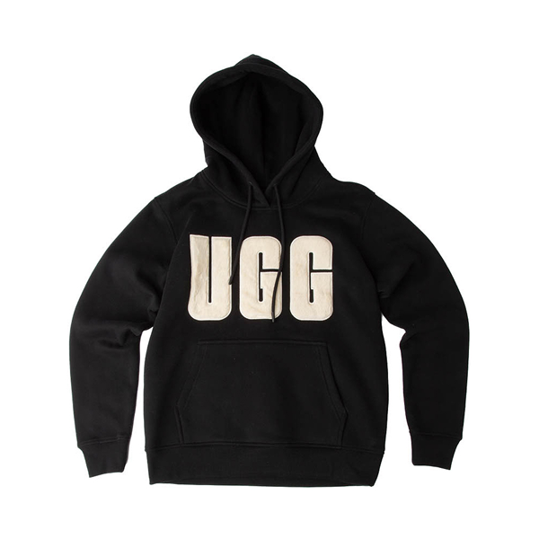 alternate view Womens UGG® Rey Fuzzy Logo Hoodie - Black / CreamALT2