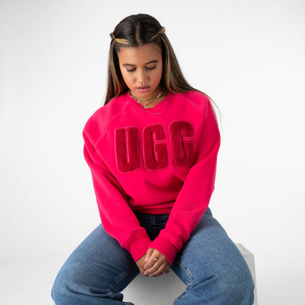 Womens UGG&reg; Madeline Fuzzy Logo Sweatshirt - Cerise / Garnet
