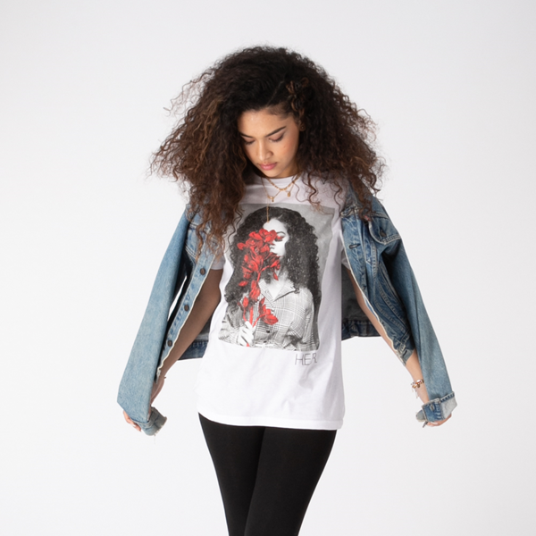 Main view of H.E.R. Red Flowers Tee - White
