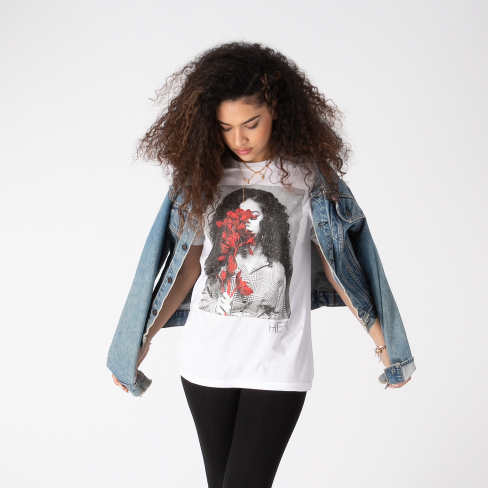 H.E.R. Red Flowers Tee - White