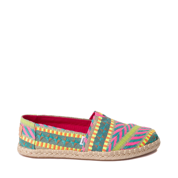 Main view of Womens TOMS Alpargata Global Jacquard Rope Slip On Casual Shoe - Neon Pink Global