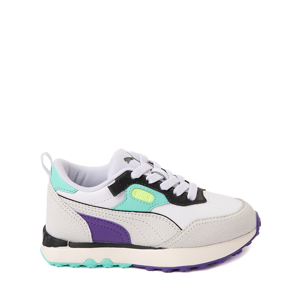 Main view of PUMA Rider FV Spring Fling Athletic Shoe - Little Kid / Big Kid - White / Dark Gray / Electric Peppermint
