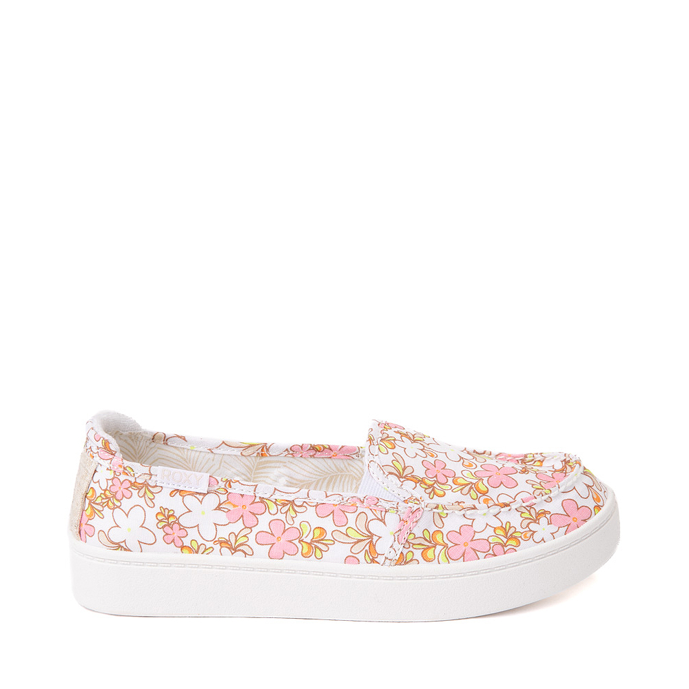 Womens Roxy Minnow Plus Slip On Casual Shoe - White / Floral
