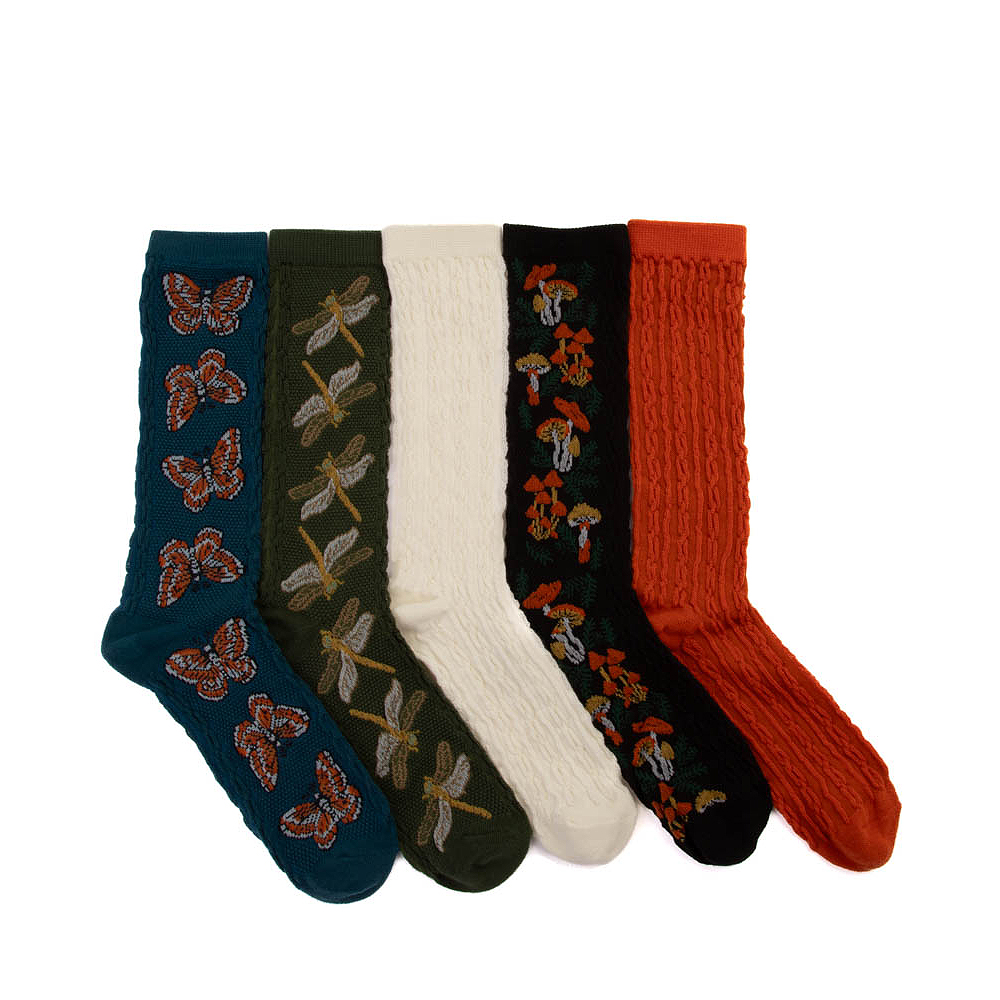 Womens Whimsy Cable Knit Crew Socks 5 Pack Multicolor Journeys