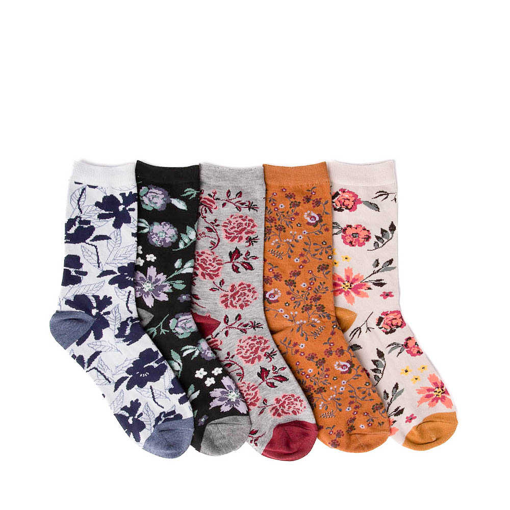 Womens Classic Floral Crew Socks 5 Pack Multicolor Journeys