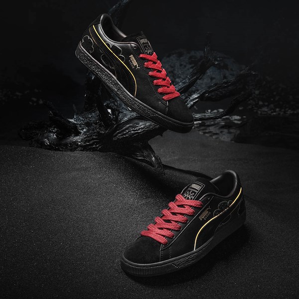 Mens PUMA x One Piece Suede Blackbeard Athletic Shoe - Black / Regal Red