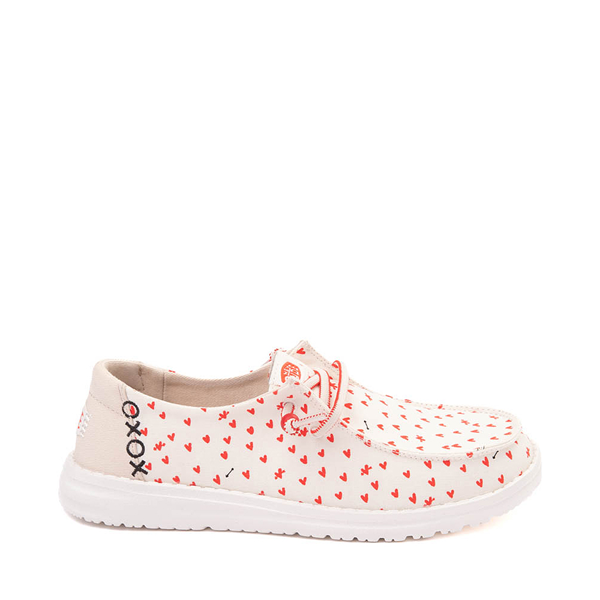 Womens HEYDUDE Wendy Hearts Slip-On Casual Shoe - White / Red