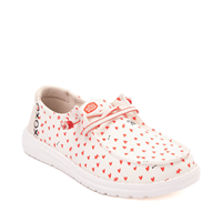 Womens HEYDUDE Wendy Hearts Slip-On Casual Shoe - White / Red