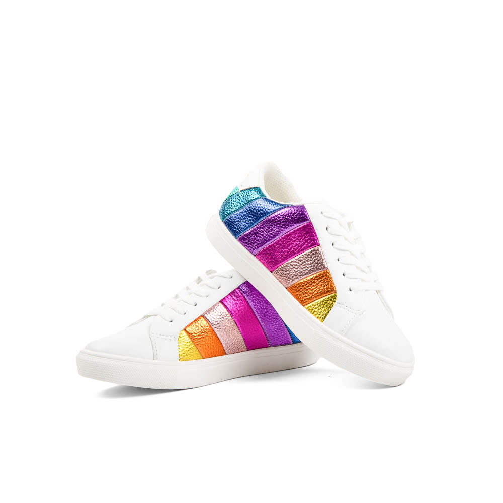 Kurt Geiger Mini Lane Stripe Sneaker - Toddler - White / Rainbow 