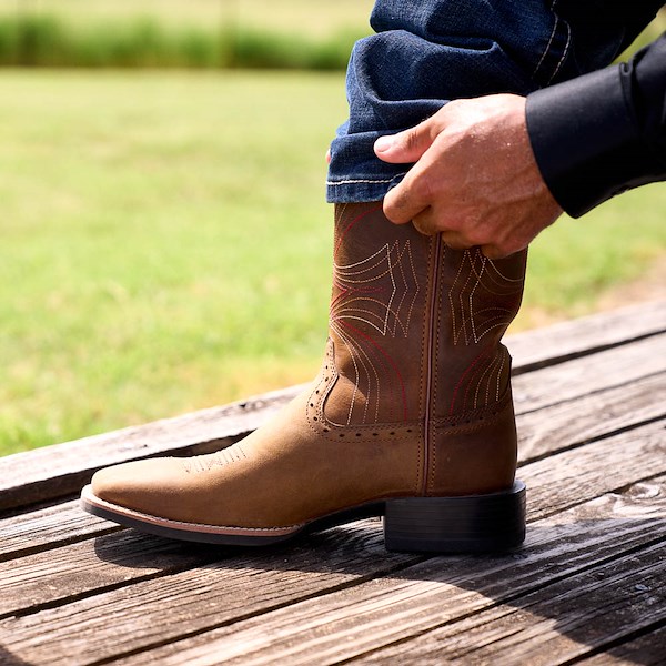 Mens Ariat Sport Wide Square Toe Western Boot Distressed Brown Journeys