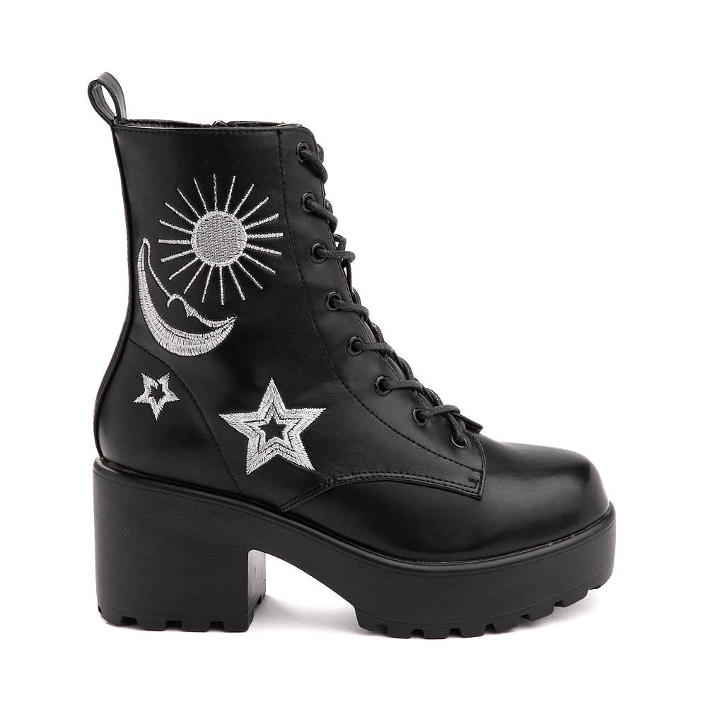 Womens KOI Footwear Astro Star & Moon Platform Boot - Black / Silver