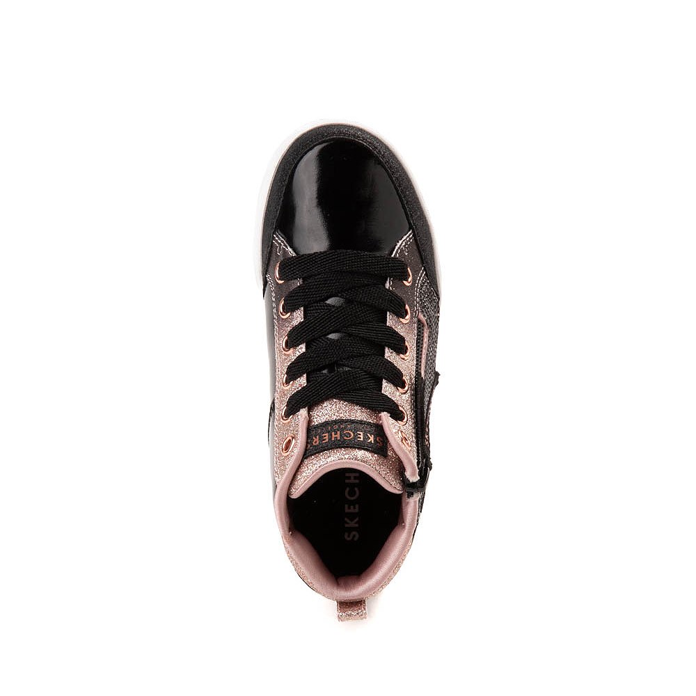 black and rose gold skechers