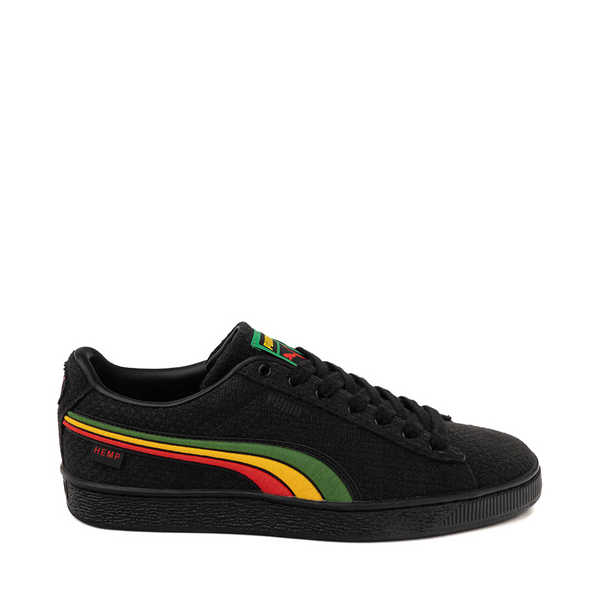 Mens PUMA Suede Hemp Athletic Shoe - Black / Pop Red / Yellow / Alpine Green