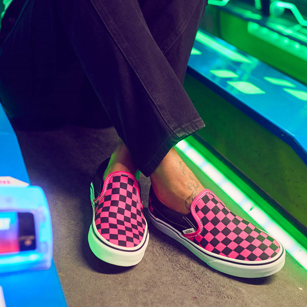 alternate view Vans Slip-On Checkerboard Skate Shoe - Pink / BlackALT1C